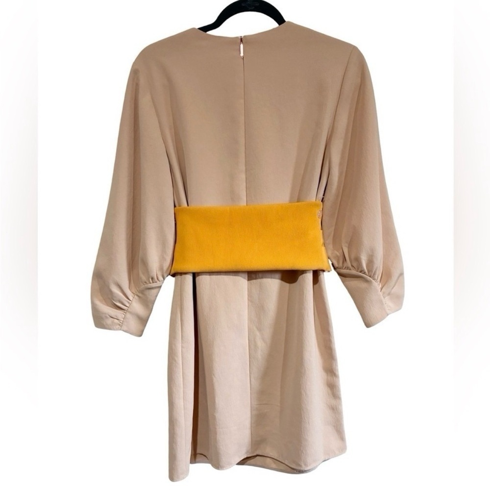 Tibi Shirred Sleeve Corset Waist Shift Dress Tan and Yellow - Picture 9 of 11